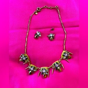 J.Crew statement necklace gold and pink stone